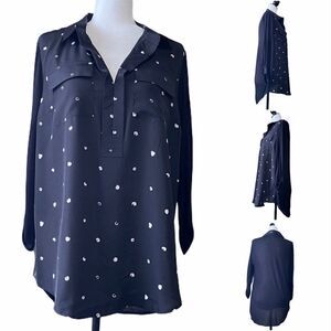 Kenzie Mixed Media Dot Print Collared Blouse